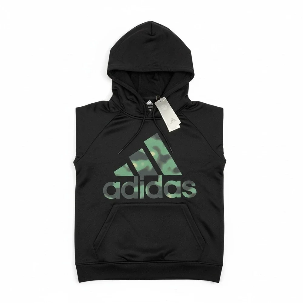 Adidas Hoodie Men Size Large Black‎ Camo Logo Pullover Sweatshirt Outdoors NWT